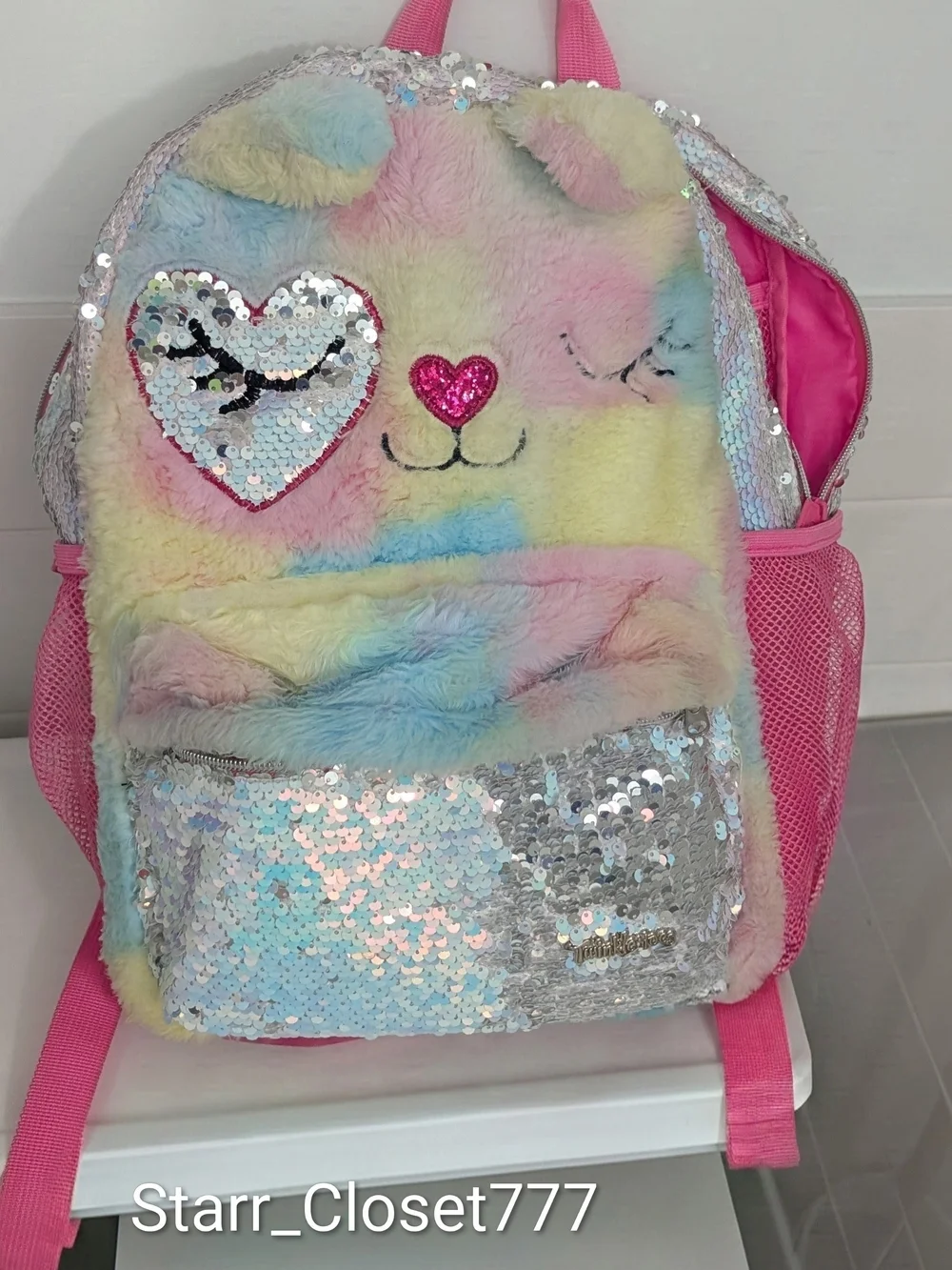 Skechers Kids Multi-Color Plush Cat Backpack w Sequins Twinkle Toes Great Condit